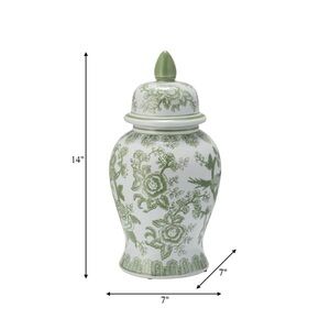 Green Floral Ceramic Ginger Jar